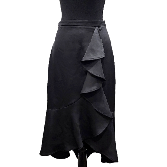 Express Black Ruffle Midi Skirt Size 0 - Picture 1 of 13